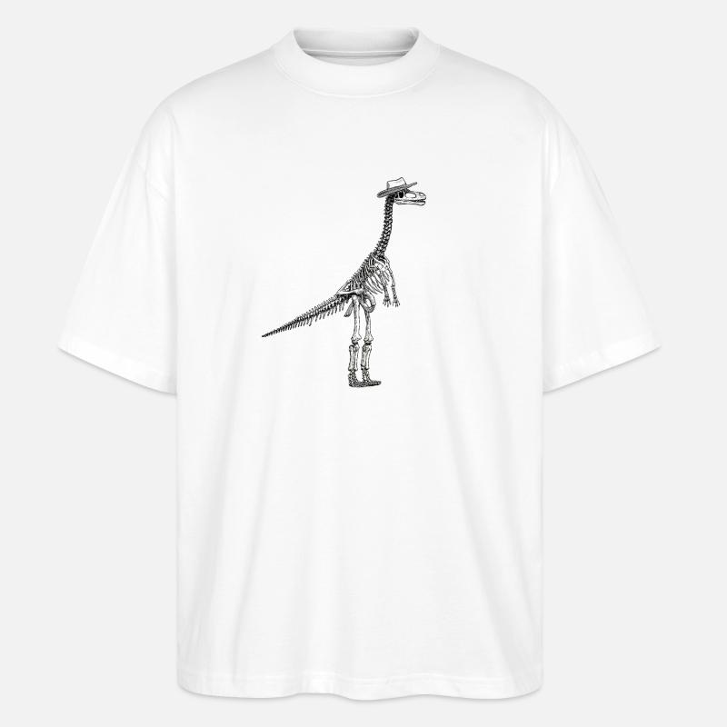 Skelett Dino mit Hut Gentleman Design - Stanley/Stella Oversized Unisex Bio T-Shirt Blaster 2.0 - Weiß