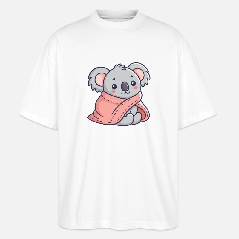 Koala cosy dans une écharpe rose - T-shirt bio Blaster 2.0 coupe oversize Stanley/Stella Unisexe - blanc