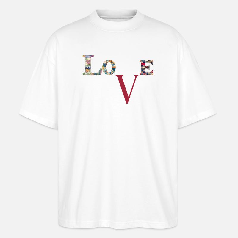 Love Patchwork Typography - Stanley/Stella Oversized Unisex Organic T-shirt Blaster 2.0 - white