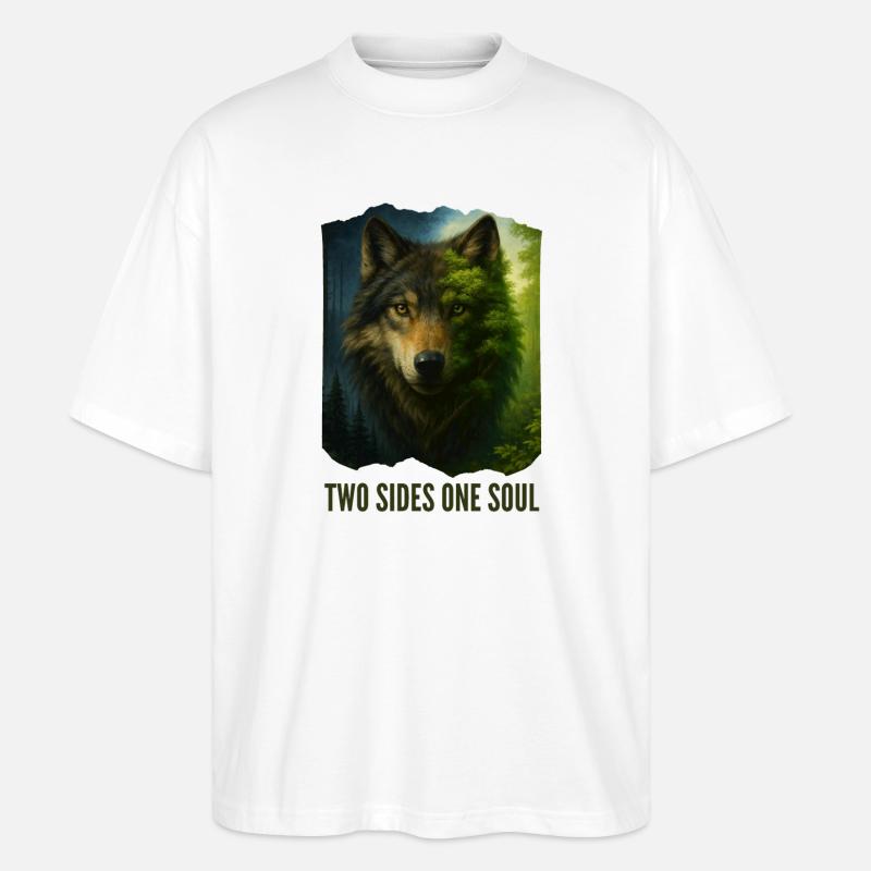 Die zwei Gesichter des Wolfs - Stanley/Stella Oversized Unisex Bio T-Shirt Blaster 2.0 - Weiß