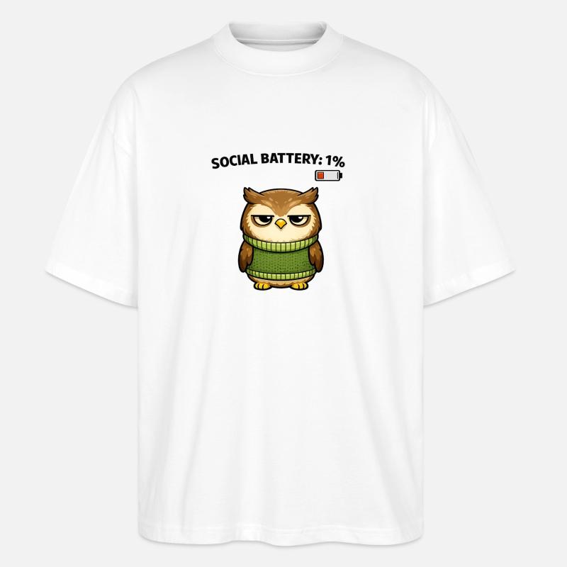 Pull hibou 1 % d’humour de batterie - T-shirt bio Blaster 2.0 coupe oversize Stanley/Stella Unisexe - blanc