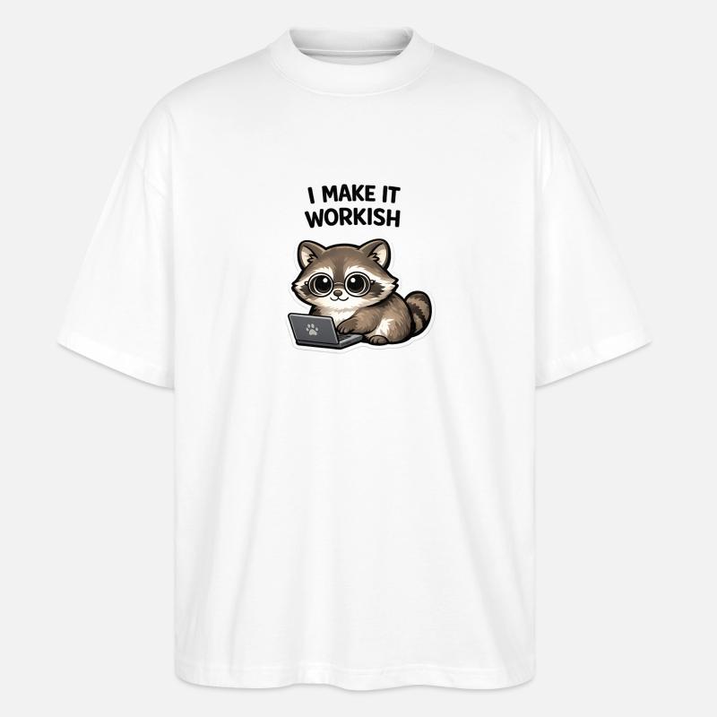 Workish Waschbär am Laptop - Stanley/Stella Oversized Unisex Bio T-Shirt Blaster 2.0 - Weiß