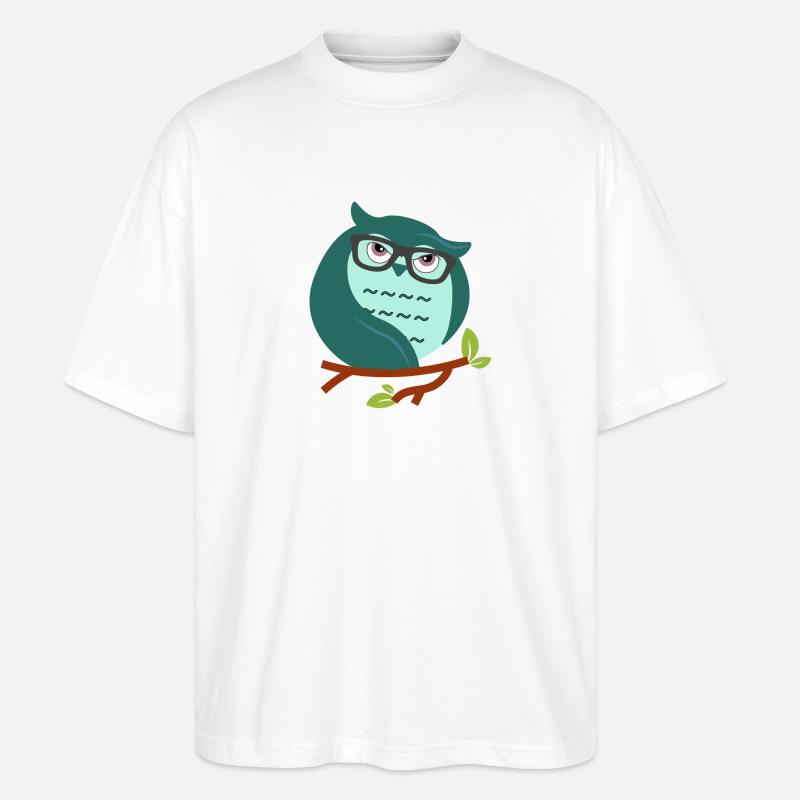 Cartoon-Eule mit schicke Brille - Stanley/Stella Oversized Unisex Bio T-Shirt Blaster 2.0 - Weiß