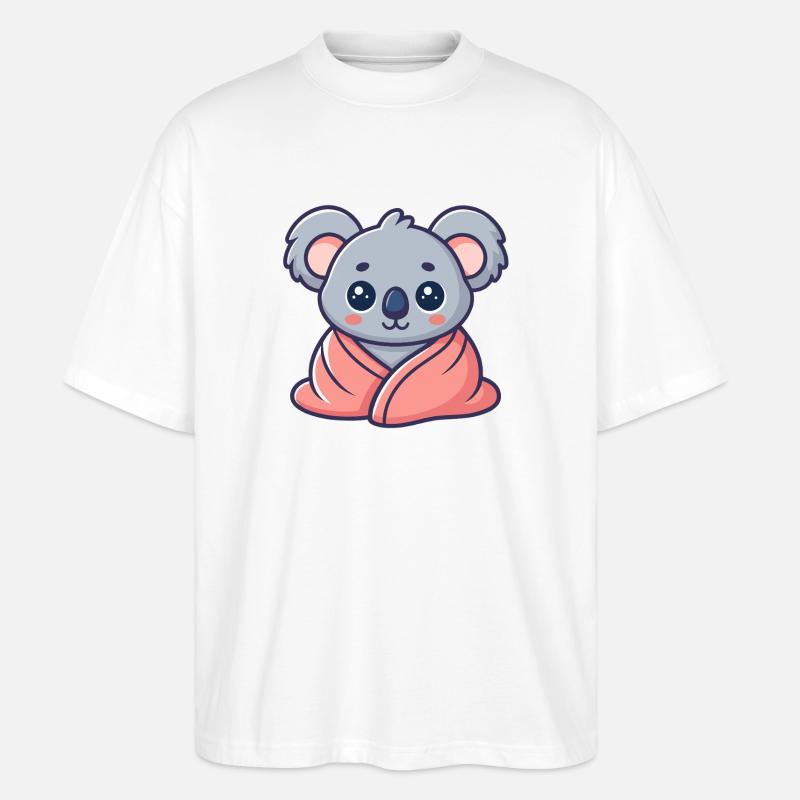 Koala kawaii enveloppé dans drap rose - T-shirt bio Blaster 2.0 coupe oversize Stanley/Stella Unisexe - blanc