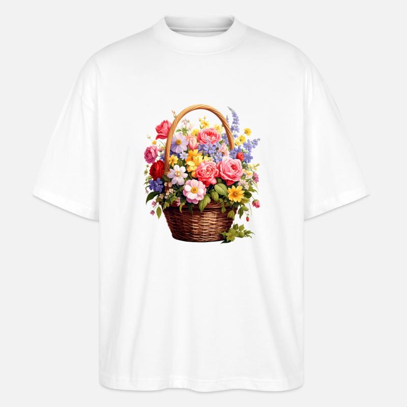 Weidenkorb mit Frühlingsblumen - Stanley/Stella Oversized Unisex Bio T-Shirt Blaster 2.0 - Weiß