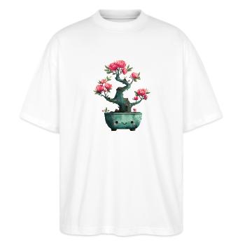 Kawaii Bonsai Blütenpracht - Stanley/Stella Oversized Unisex Bio T-Shirt Blaster 2.0 - Weiß - Vorne - Alina (178cm) & Michal (187cm)