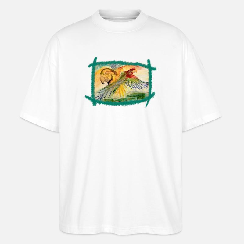 Aras über dem Regenwald - Stanley/Stella Oversized Unisex Bio T-Shirt Blaster 2.0 - Weiß