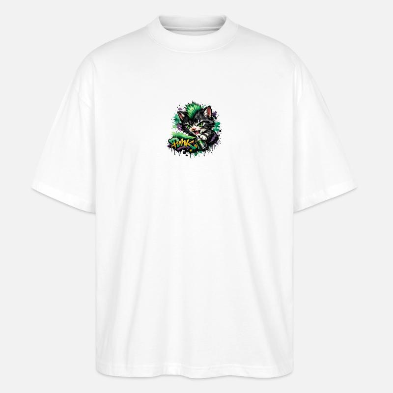 Graffiti-Katze Sprühkunst Neon - Stanley/Stella Oversized Unisex Bio T-Shirt Blaster 2.0 - Weiß