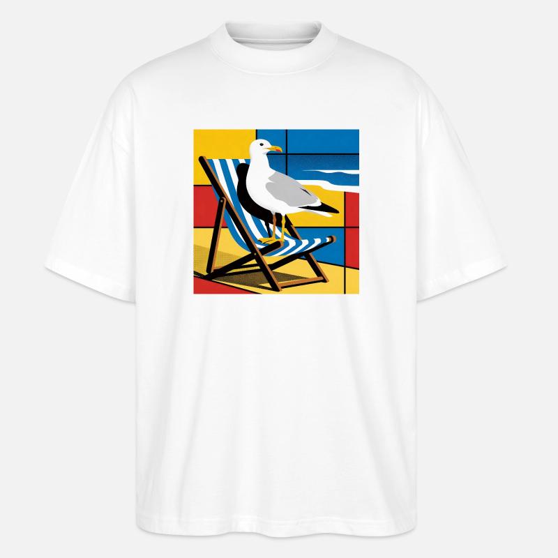 Seemöwe auf Strandstuhl Popkunst - Stanley/Stella Oversized Unisex Bio T-Shirt Blaster 2.0 - Weiß