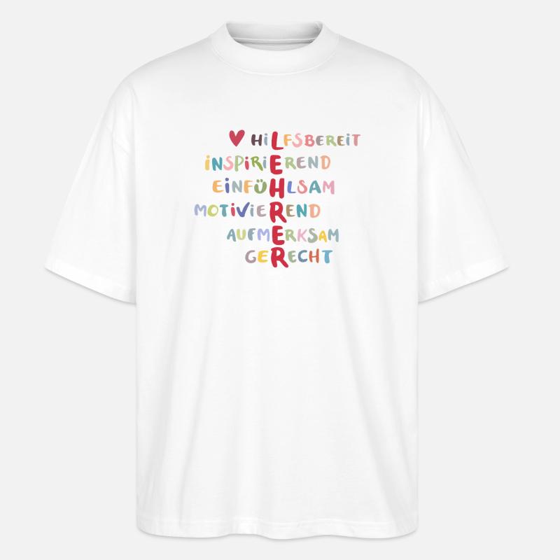Farbenfrohe Werte Collage – Hilfsbereit - Stanley/Stella Oversized Unisex Bio T-Shirt Blaster 2.0 - Weiß