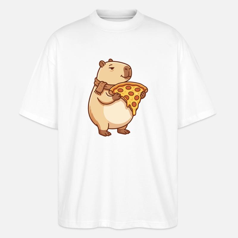 Pizza Capybara mit schmelzendem Käse - Stanley/Stella Oversized Unisex Bio T-Shirt Blaster 2.0 - Weiß