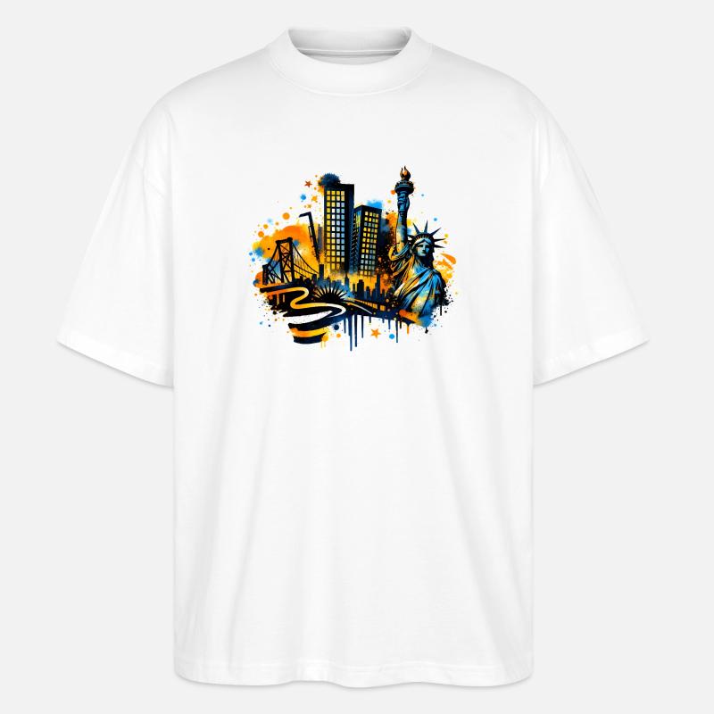 New York Skyline mit Freiheitsstatue - Stanley/Stella Oversized Unisex Bio T-Shirt Blaster 2.0 - Weiß