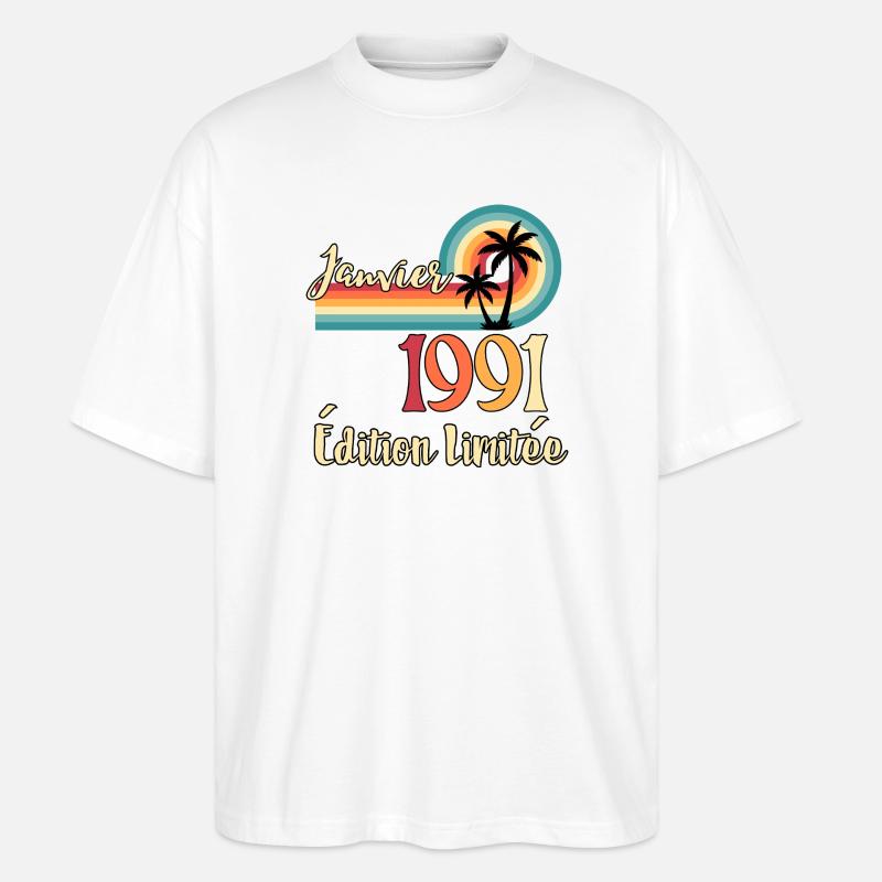 Januar 1991 – Retro Limited Edition - Stanley/Stella Oversized Unisex Bio T-Shirt Blaster 2.0 - Weiß