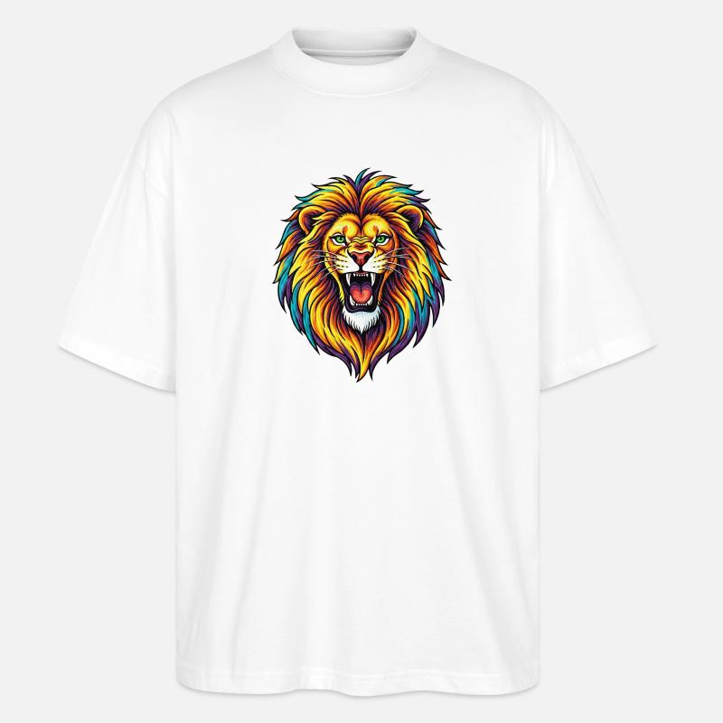 Explosion de Lion Arc-en-ciel Néon - T-shirt bio Blaster 2.0 coupe oversize Stanley/Stella Unisexe - blanc