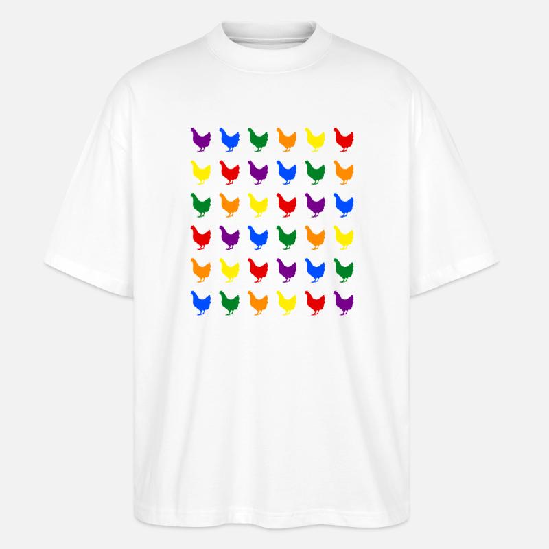 Regenbogen Hühner - Stanley/Stella Oversized Unisex Bio T-Shirt Blaster 2.0 - Weiß