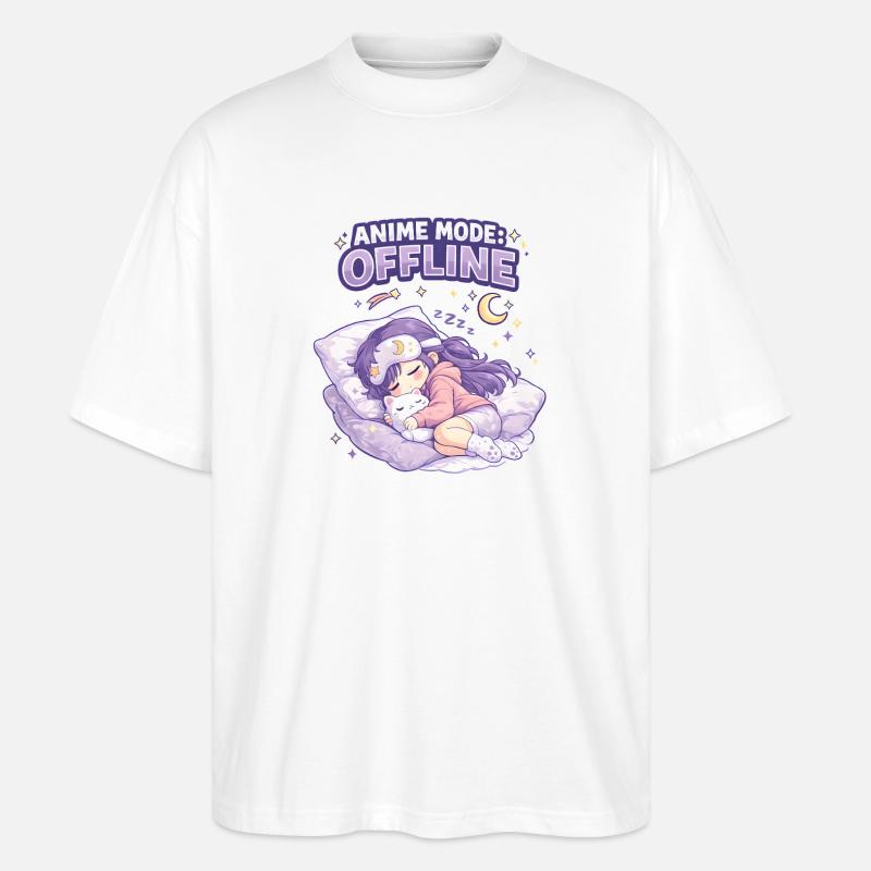 Anime Mode Offline: Schlafendes Mädchen & Katze - Stanley/Stella Oversized Unisex Bio T-Shirt Blaster 2.0 - Weiß