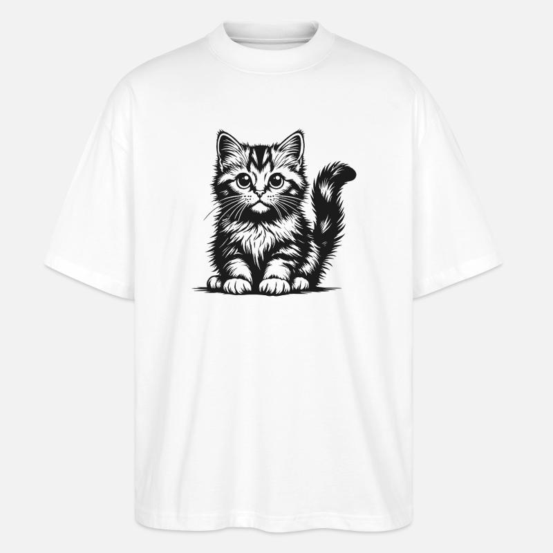 Schwarzes Kätzchen in Silhouette - Stanley/Stella Oversized Unisex Bio T-Shirt Blaster 2.0 - Weiß