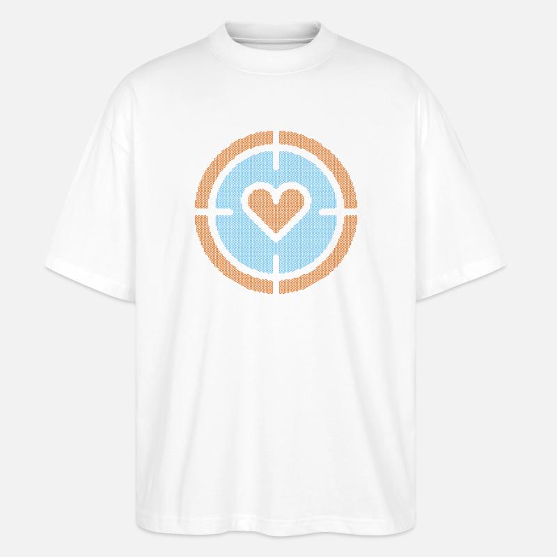 Herz im Ziel-Emblem, atomare Muster - Stanley/Stella Oversized Unisex Bio T-Shirt Blaster 2.0 - Weiß
