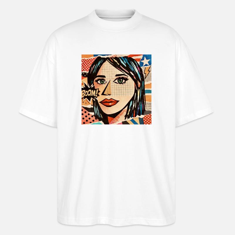 Face Pop Art Boom Collage - Stanley/Stella Oversized Unisex Bio T-Shirt Blaster 2.0 - Weiß