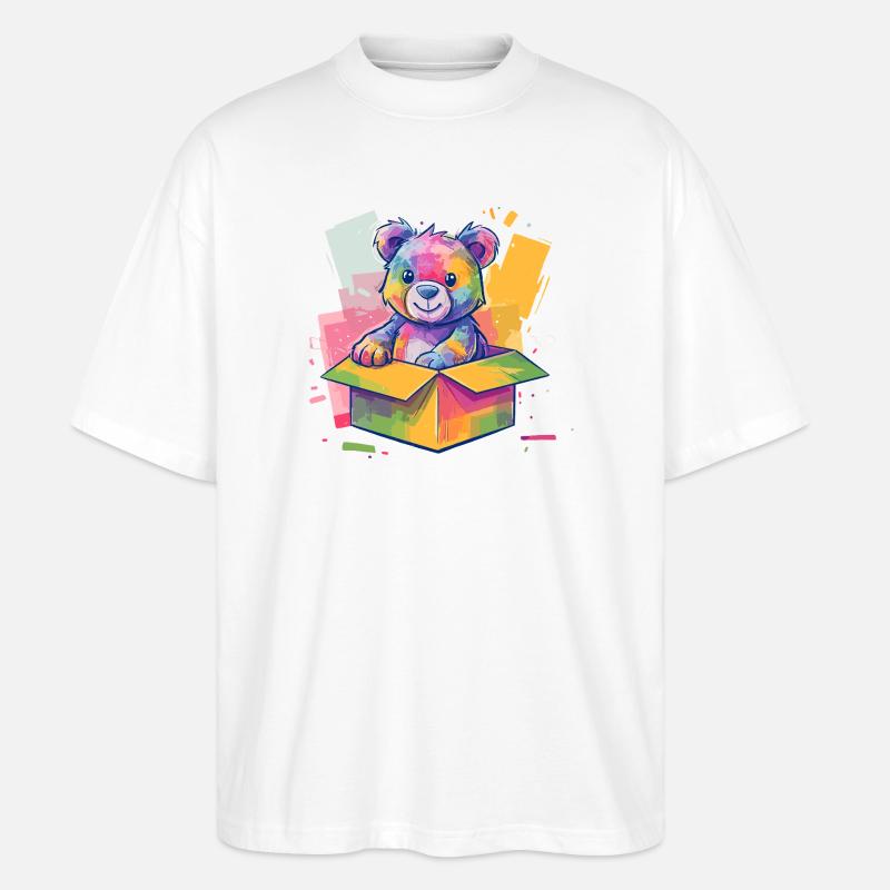 Regenbogenbär im Karton - Stanley/Stella Oversized Unisex Bio T-Shirt Blaster 2.0 - Weiß