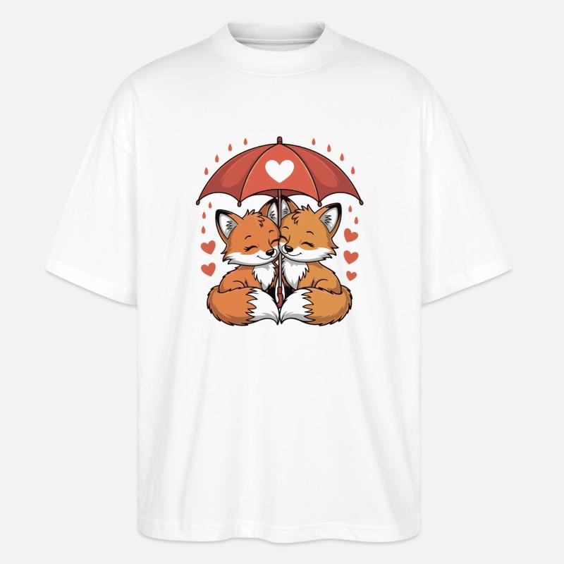 Fuchs Comic Paar Liebe - Stanley/Stella Oversized Unisex Bio T-Shirt Blaster 2.0 - Weiß