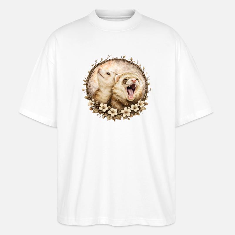 Frettchen im Blumenkreis - Stanley/Stella Oversized Unisex Bio T-Shirt Blaster 2.0 - Weiß