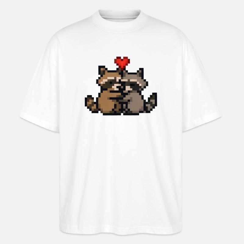 Pixelherz Waschbären Retro Pixelkunst - Stanley/Stella Oversized Unisex Bio T-Shirt Blaster 2.0 - Weiß