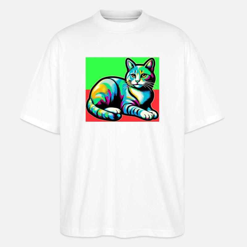 Katze - Stanley/Stella Oversized Unisex Bio T-Shirt Blaster 2.0 - Weiß
