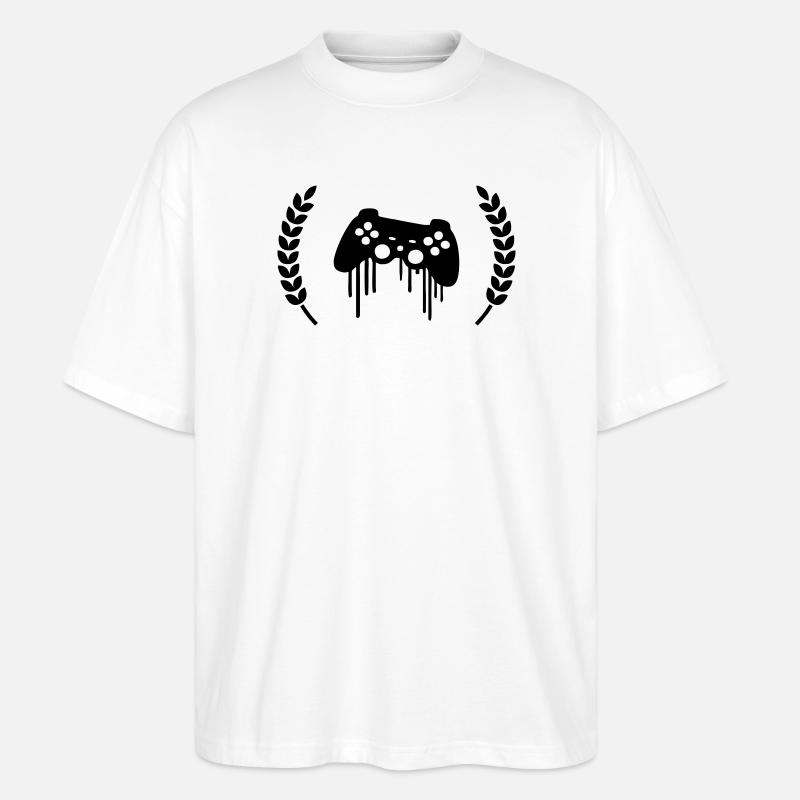 Gaming Controller Wreath Crest - Stanley/Stella Oversized Unisex Organic T-shirt Blaster 2.0 - white