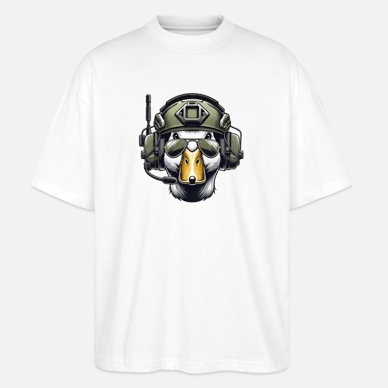 Taktische Ente mit Headset - Stanley/Stella Oversized Unisex Bio T-Shirt Blaster 2.0 - Weiß