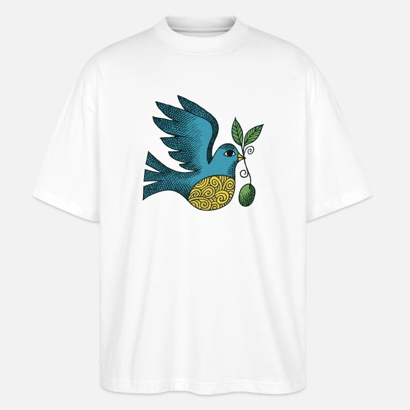 Azurblauer Vogel mit wirbelndem Bauch - Stanley/Stella Oversized Unisex Bio T-Shirt Blaster 2.0 - Weiß