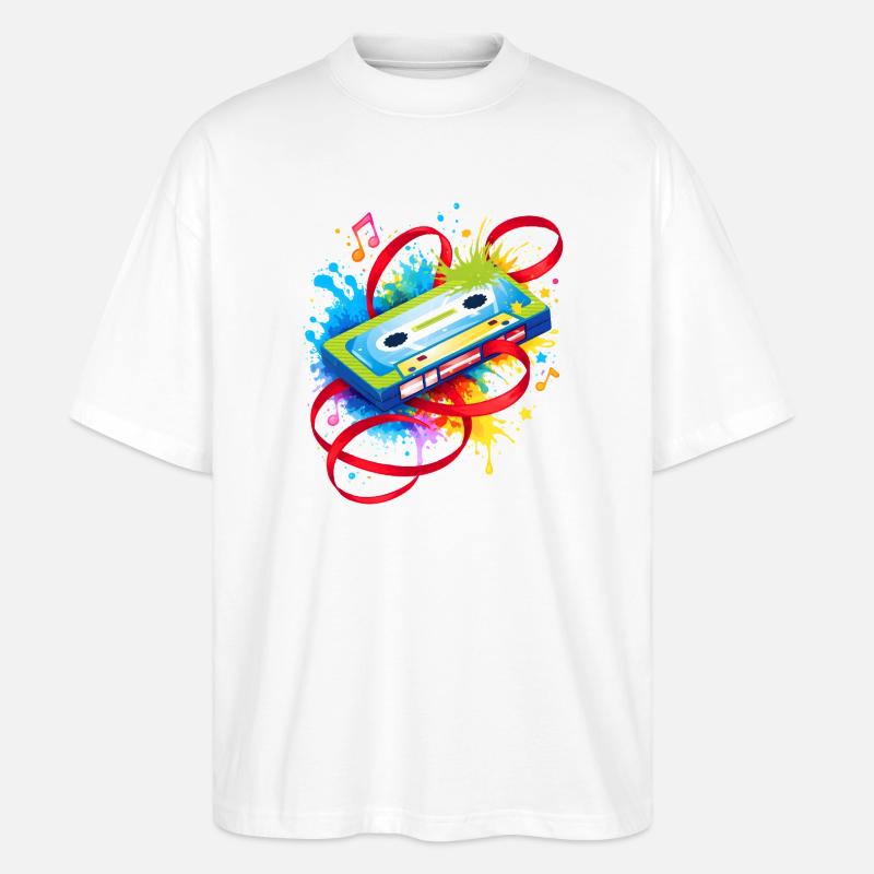 Bunte Musikkassette – Retro Graffiti - Stanley/Stella Oversized Unisex Bio T-Shirt Blaster 2.0 - Weiß