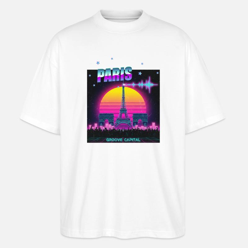 Paris Retro Wave Techno - T-shirt bio Blaster 2.0 coupe oversize Stanley/Stella Unisexe - blanc