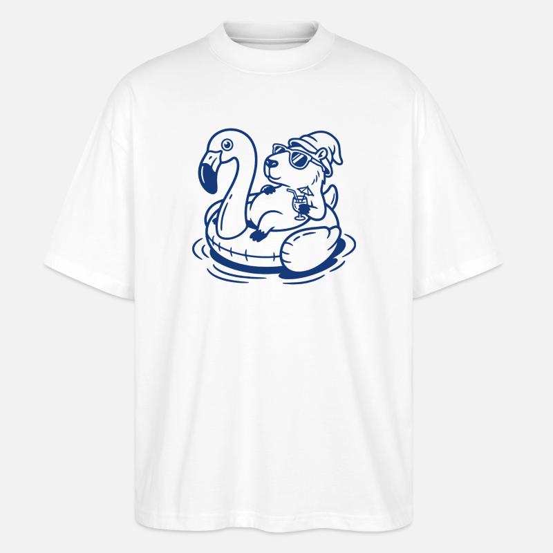 Flamingo-Float Capy - Stanley/Stella Oversized Unisex Bio T-Shirt Blaster 2.0 - Weiß