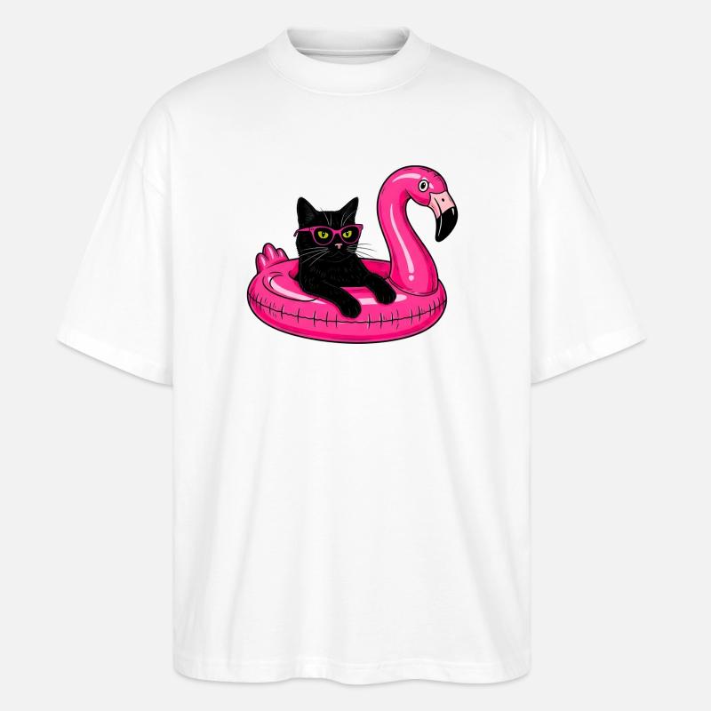 Fat Cat On A Flamingo Floatie - Stanley/Stella Oversized Unisex Bio T-Shirt Blaster 2.0 - Weiß