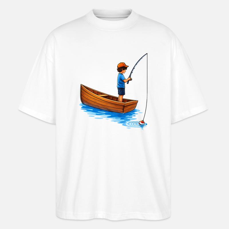 Junge beim Angeln im Boot Illustration  - Stanley/Stella Oversized Unisex Bio T-Shirt Blaster 2.0 - Weiß