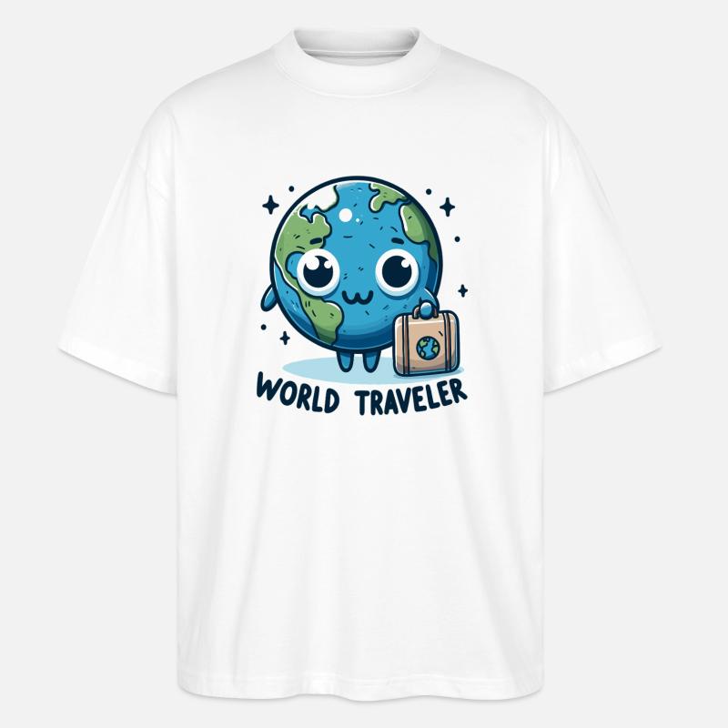 Weltkugel Abenteuer Cartoon - Stanley/Stella Oversized Unisex Bio T-Shirt Blaster 2.0 - Weiß