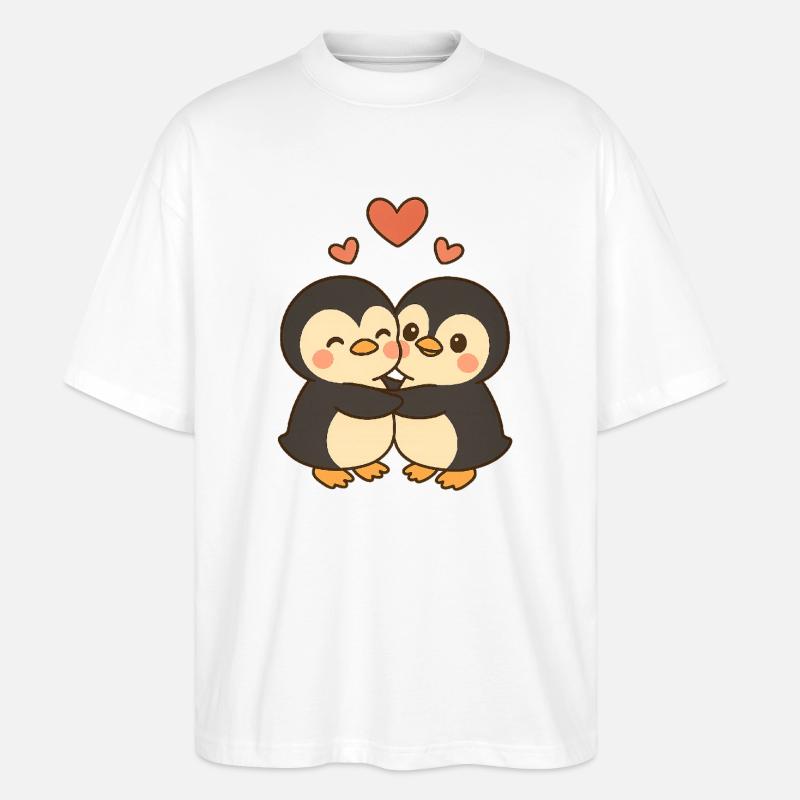 Pinguin Paar Liebe - Stanley/Stella Oversized Unisex Bio T-Shirt Blaster 2.0 - Weiß