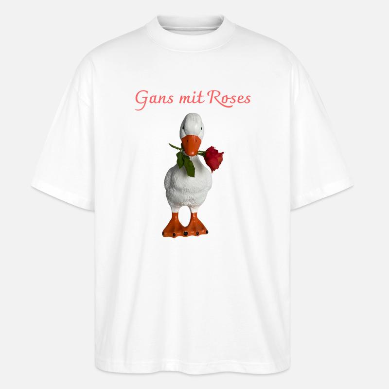 Gans mit Rose – Verspielte Figur - Stanley/Stella Oversized Unisex Bio T-Shirt Blaster 2.0 - Weiß