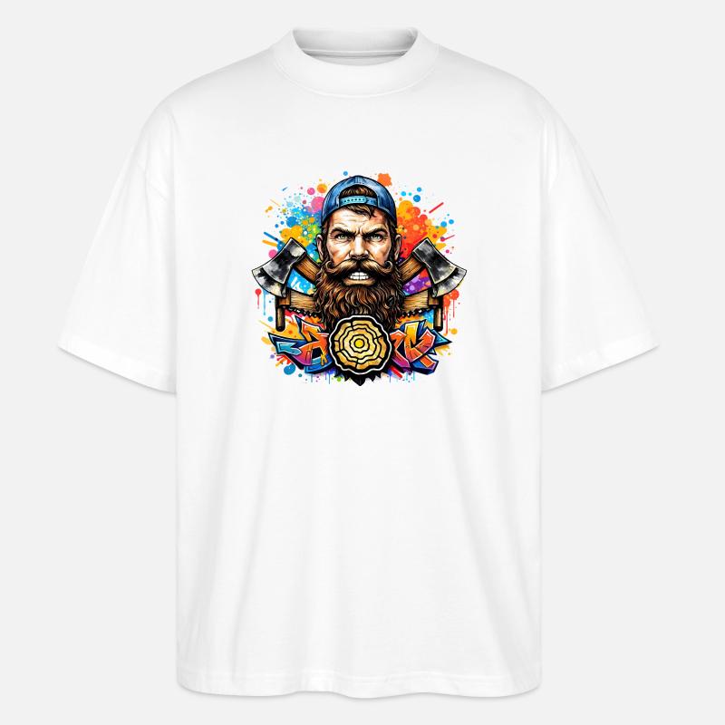 Graffiti Holzfäller mit Doppelaxt  - Stanley/Stella Oversized Unisex Bio T-Shirt Blaster 2.0 - Weiß