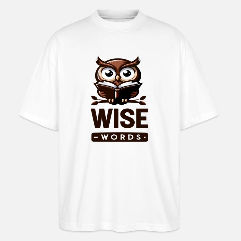 Weise Eule mit Buch – Wörter - Stanley/Stella Oversized Unisex Bio T-Shirt Blaster 2.0 - Weiß