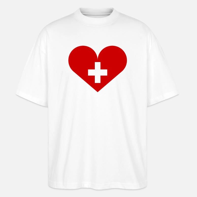 Schweizer Flagge mit Herz - Stanley/Stella Oversized Unisex Bio T-Shirt Blaster 2.0 - Weiß