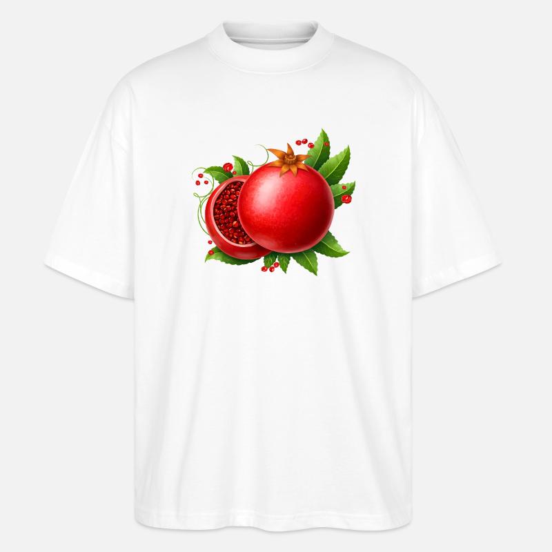 Granatapfel mit Blättern  - Stanley/Stella Oversized Unisex Bio T-Shirt Blaster 2.0 - Weiß