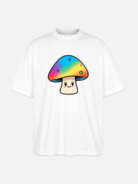 Kawaii Regenbogenpilz Design - Stanley/Stella Oversized Unisex Bio T-Shirt Blaster 2.0 - Weiß