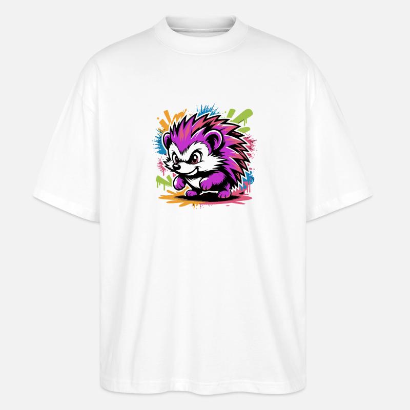 Neon Fraffiti Igel Farbexplosion - Stanley/Stella Oversized Unisex Bio T-Shirt Blaster 2.0 - Weiß
