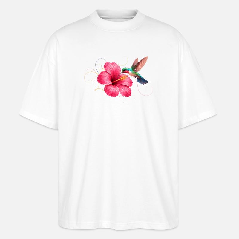 Kolibri an Hibiskusblüte - Stanley/Stella Oversized Unisex Bio T-Shirt Blaster 2.0 - Weiß