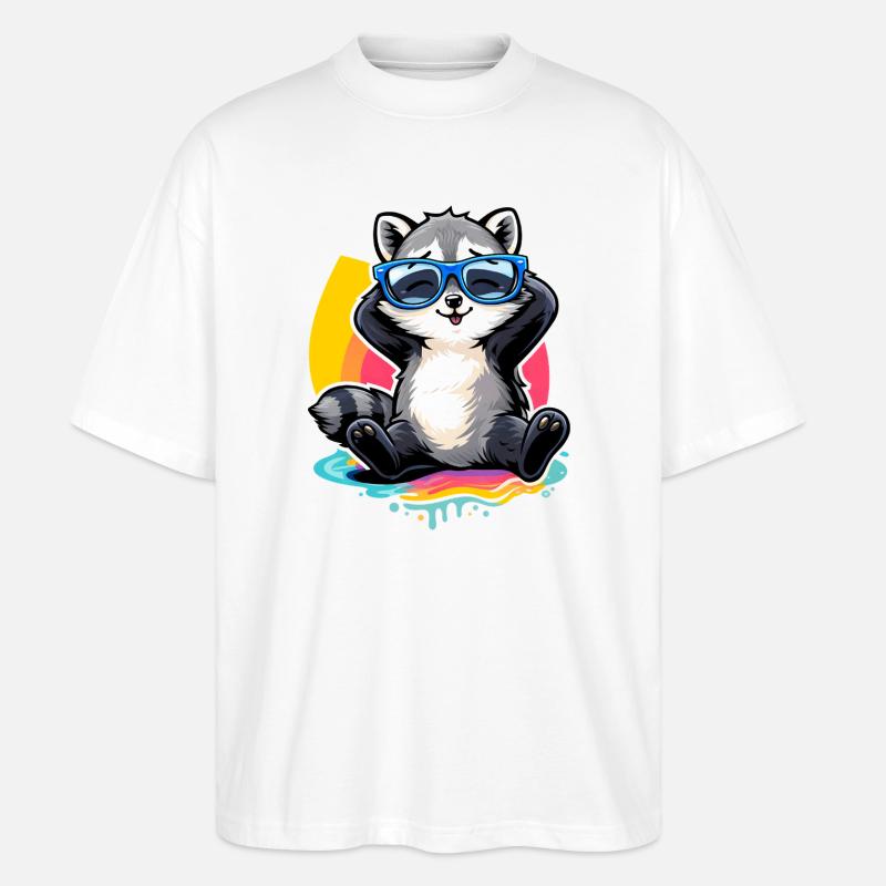 Relaxter Waschbär mit Sonnenbrille   - Stanley/Stella Oversized Unisex Bio T-Shirt Blaster 2.0 - Weiß