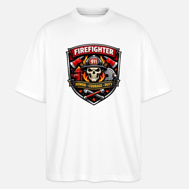 Feuerwehr Abzeichen Schädel Flammen - Stanley/Stella Oversized Unisex Bio T-Shirt Blaster 2.0 - Weiß