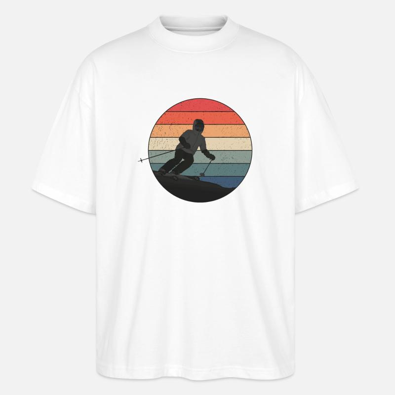 Descente skiée au coucher du soleil - T-shirt bio Blaster 2.0 coupe oversize Stanley/Stella Unisexe - blanc