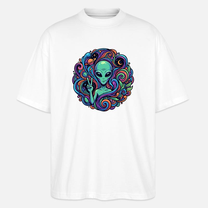 Außerirdischer Peace Zeichen psychedelisch Alien - Stanley/Stella Oversized Unisex Bio T-Shirt Blaster 2.0 - Weiß